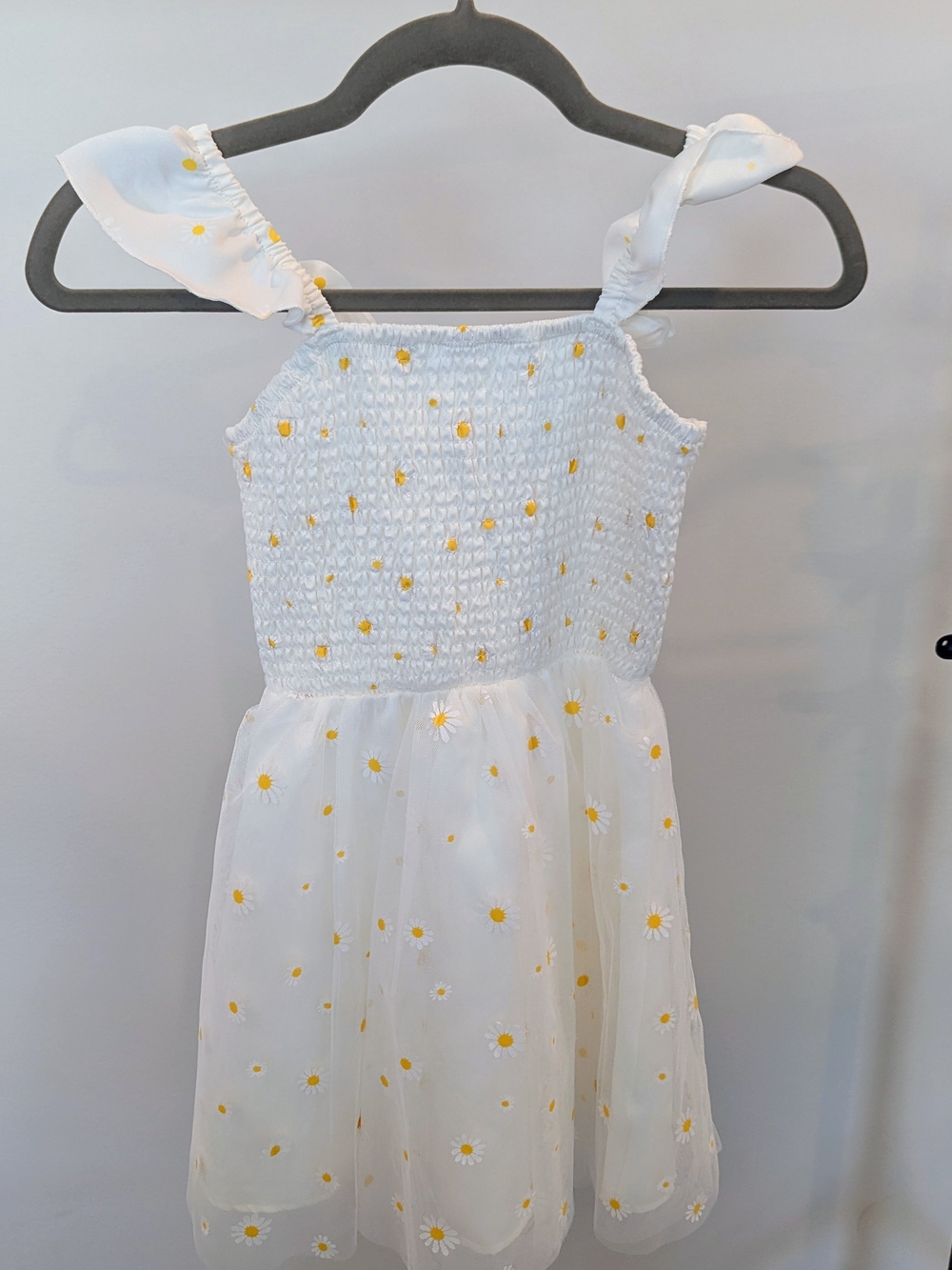 Cream Daisy Print Girls' Sundress - Lightweight Smocked Bodice